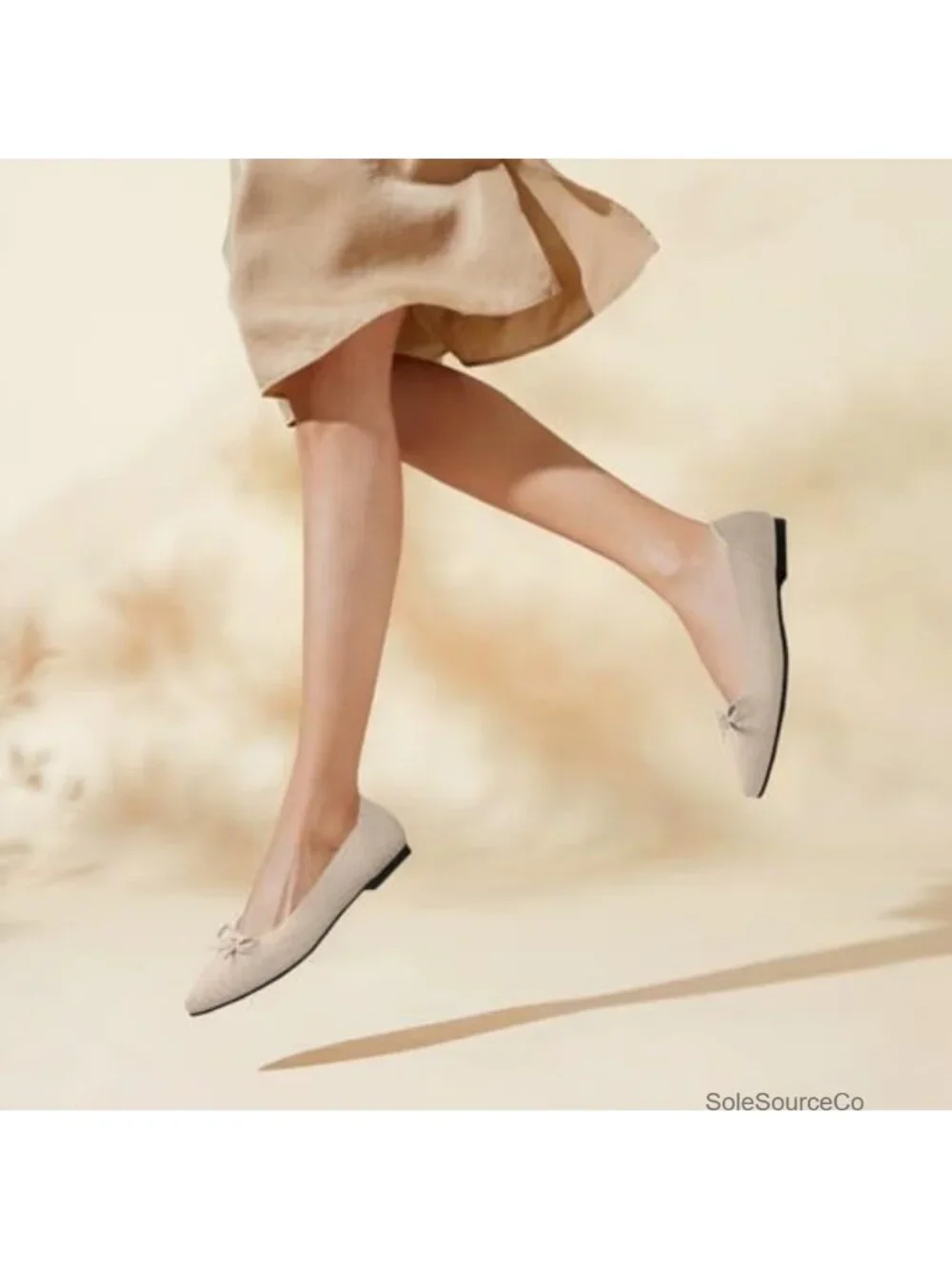 Women's Pointed Toe Bow Knit Ballet Flats, Lightweight Mesh Slip On Dressy Work